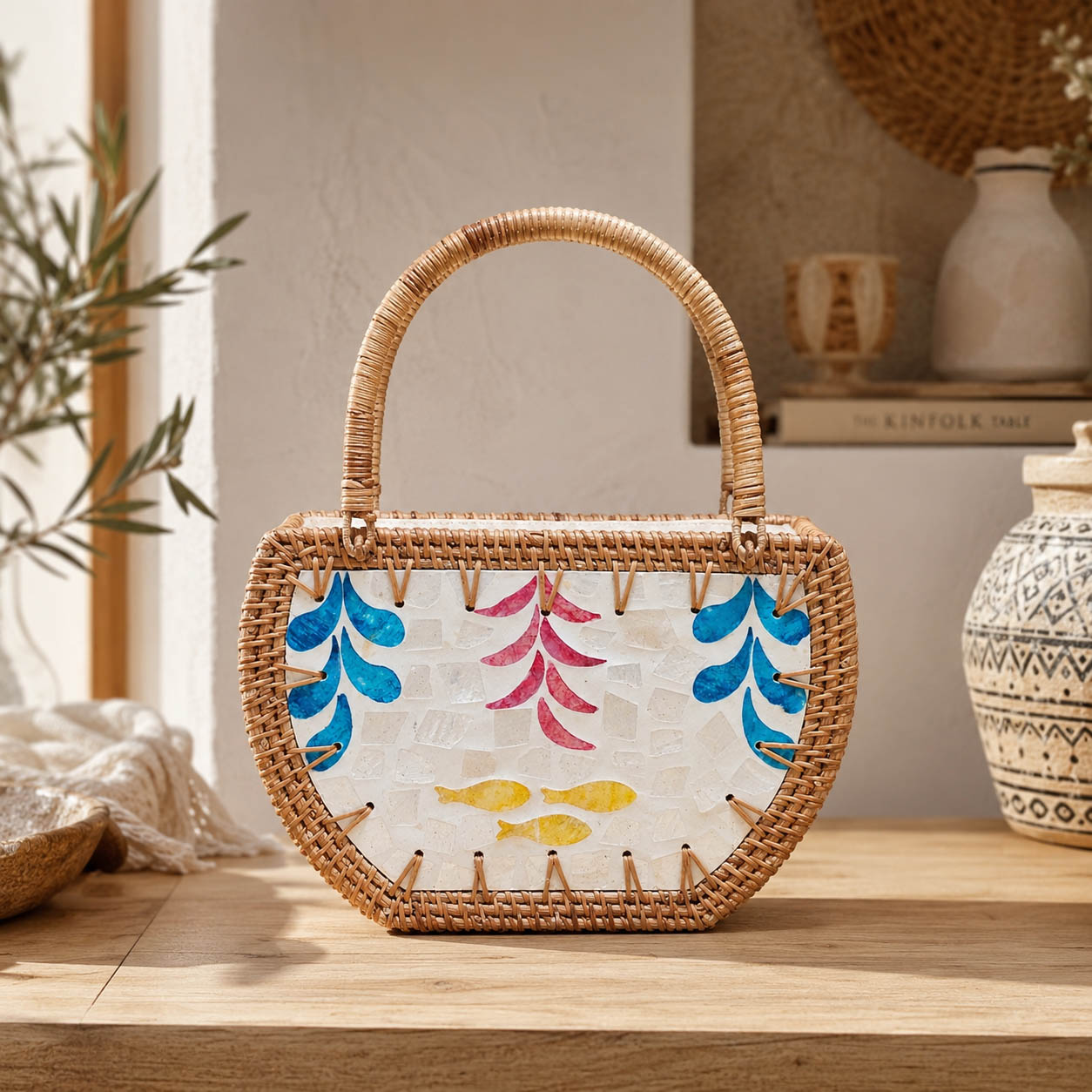 Bolso Redondo de Ratán motivo marino - Zen&chic-4