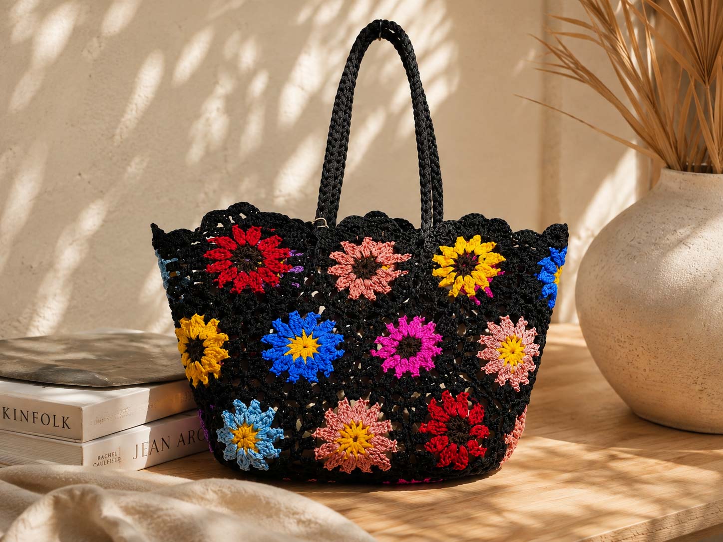 Bolso de Crochet Negro con Flores Multicolor – Estilo Boho - Zen&chic-5