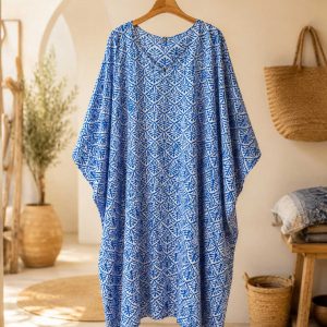 Kaftán Azul Mediterráneo en Algodón Indio