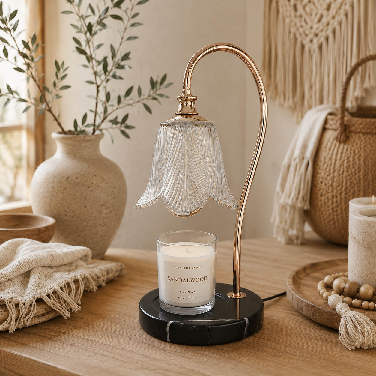 Lámpara calentadora de velas Flor con base de mármol - Zen&chic-2