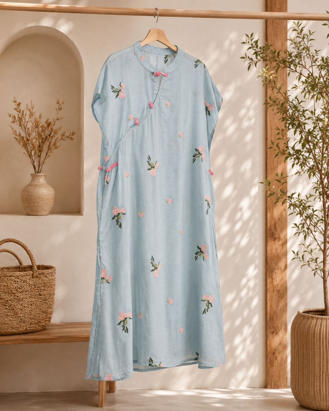 Vestido Azul Celeste Bordado Floral – Estilo Oriental Boho - Zen&chic-4
