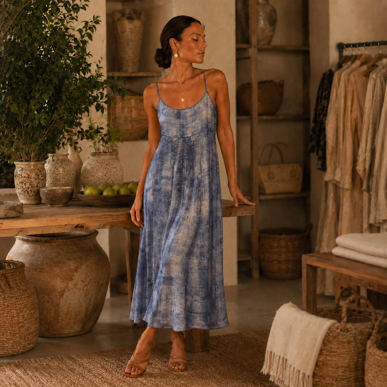 Vestido Largo Boho Azul Índigo con Tirantes - Zen&chic-5