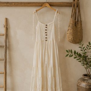 Vestido Largo Boho Crudo de Algodón Orgánico Tailandés