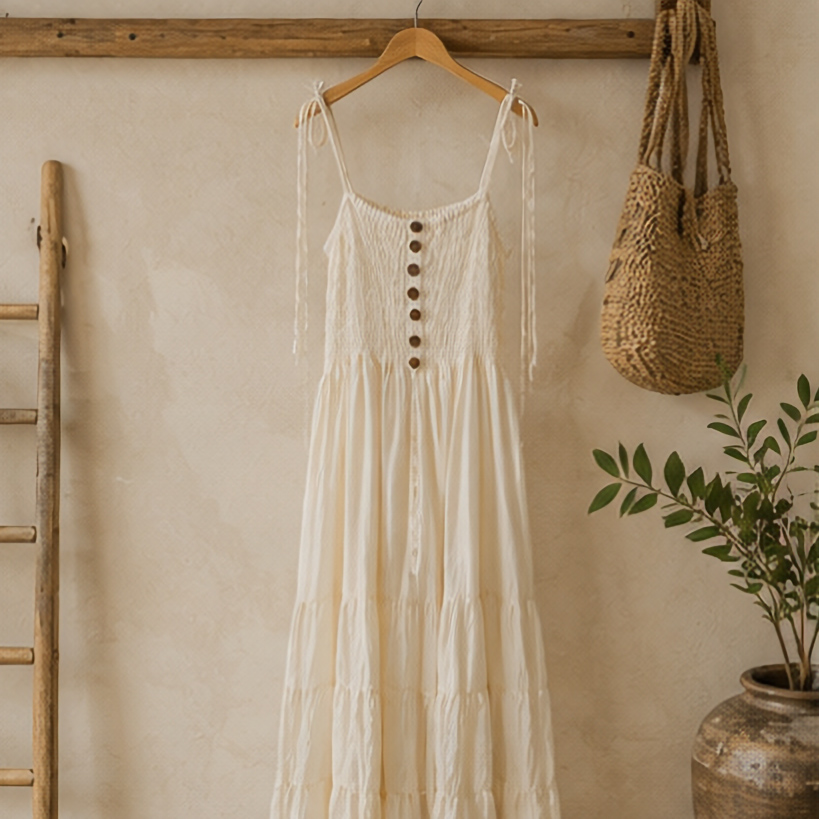 Vestido Largo Boho Crudo de Algodón Orgánico Tailandés - Zen&chic-5