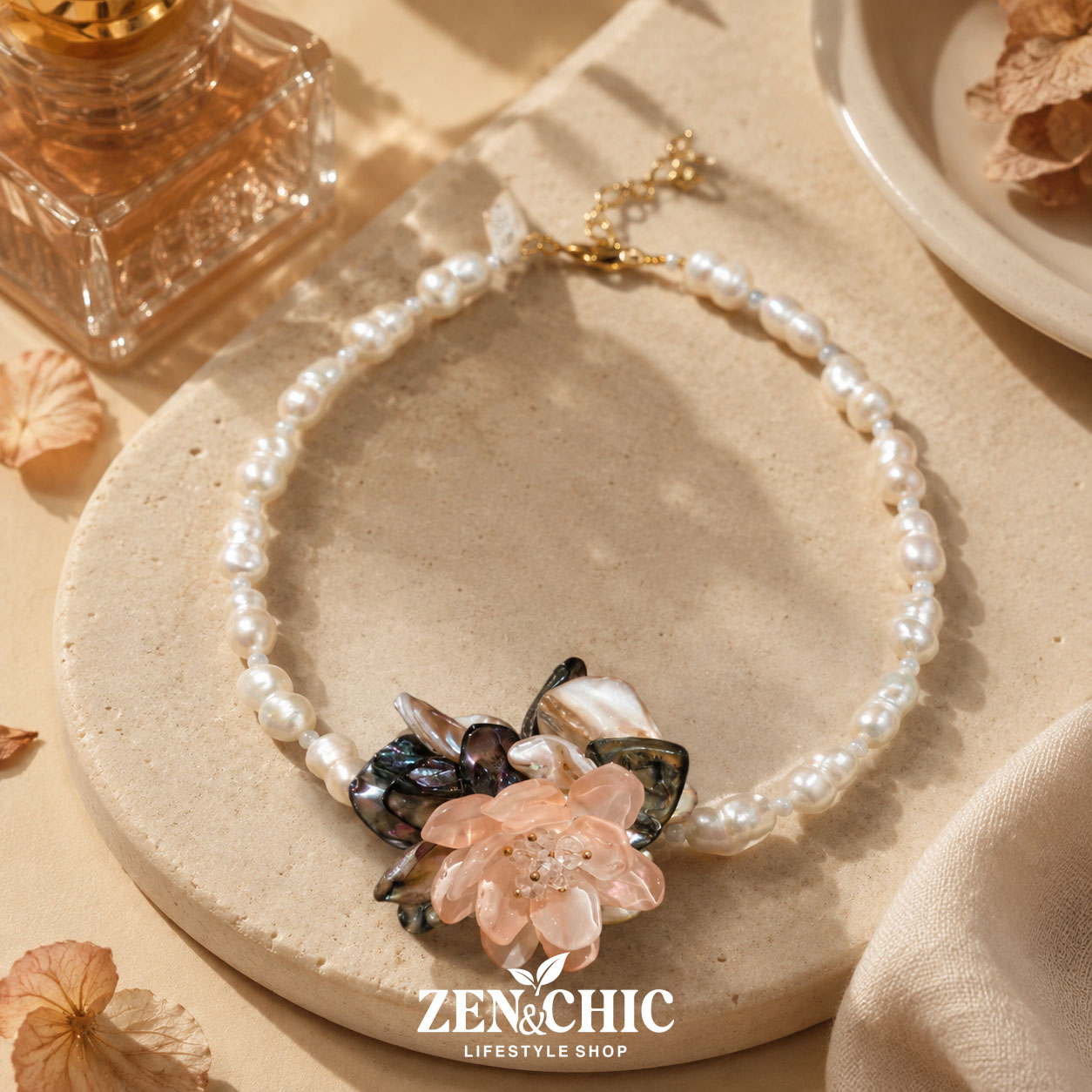 pULSERA DE PERLAS CON FLOR - Zen&chic