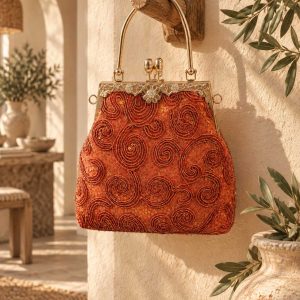 Bolso Ámbar – Bordado de Cuentas y Asa Dorada