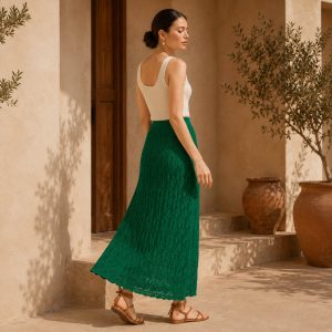 Falda larga verde de punto calado – Esmeralda